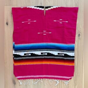 Oaxacan Fuchsia Serape Poncho with Blue Stripe Accent
